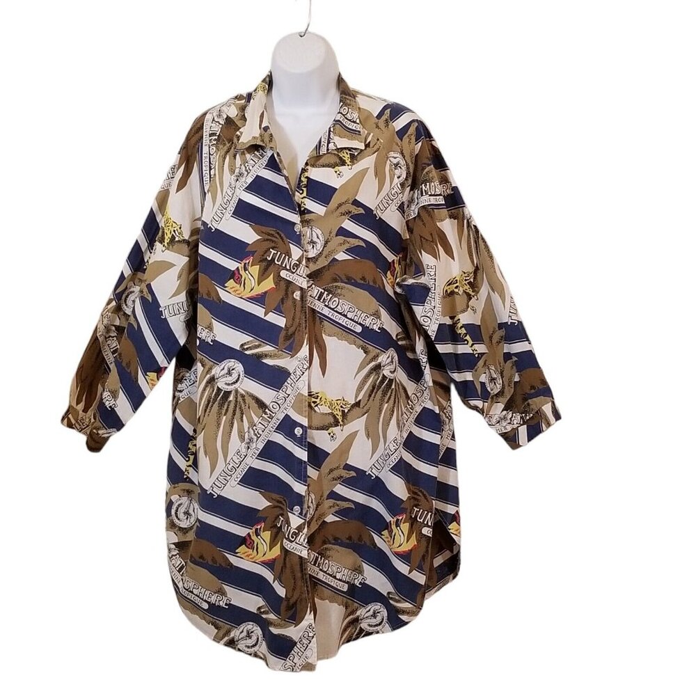 Vintage Peggy Lou California Blouse Women’s 42 (2X) Made USA Jungle Button Up - Picture 2 of 13